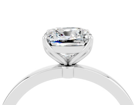 White gold Cushion Cut Solitaire Diamond Ring with Thin Band and Four-Prong Setting_4