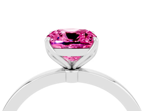 White gold Cushion Cut Solitaire Diamond Ring with Thin Band and Four-Prong Setting_4