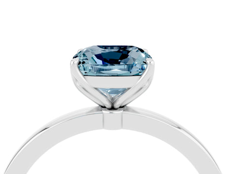 White gold Cushion Cut Solitaire Diamond Ring with Thin Band and Four-Prong Setting_4
