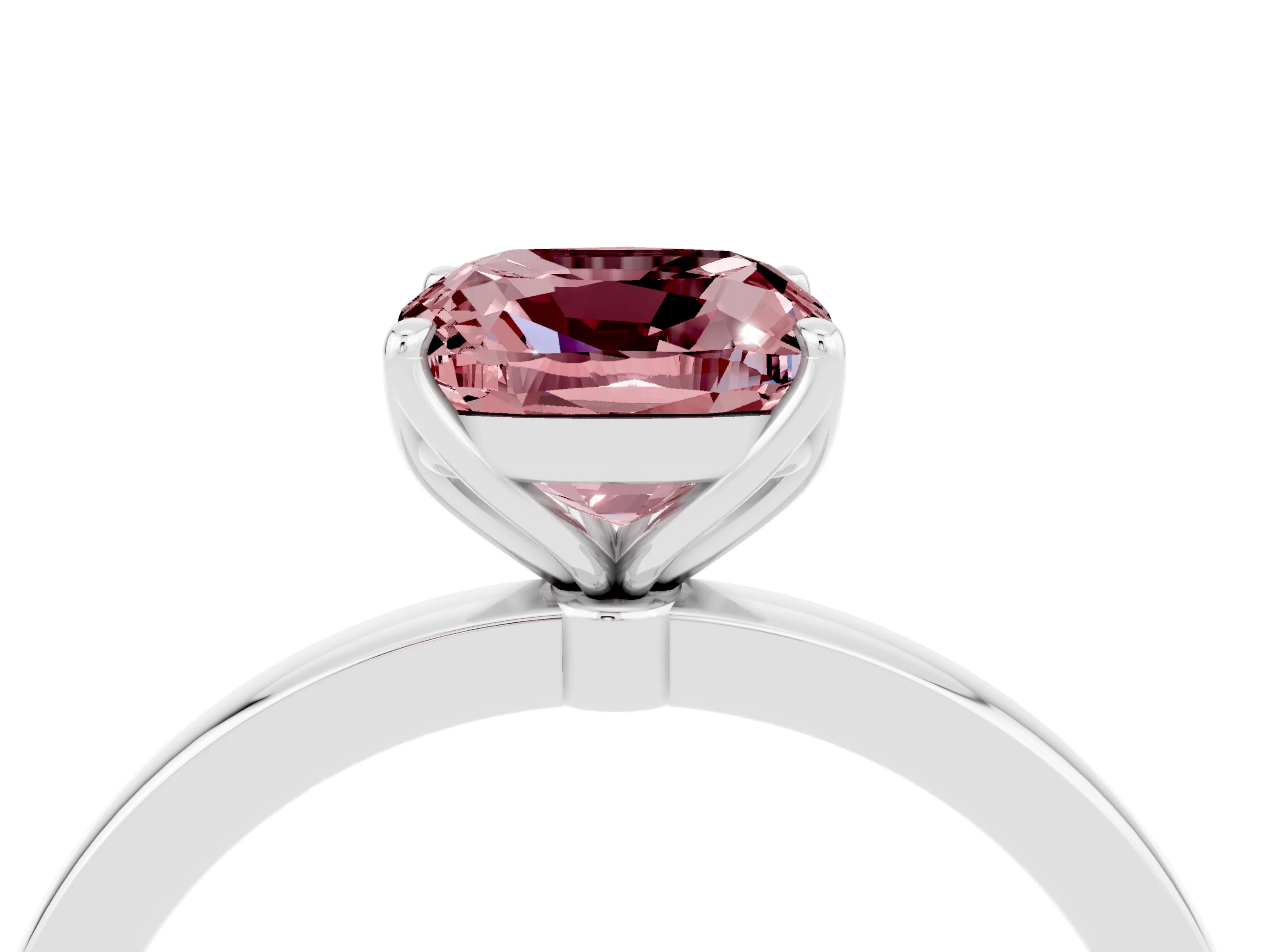 White gold Cushion Cut Solitaire Diamond Ring with Thin Band and Four-Prong Setting_4