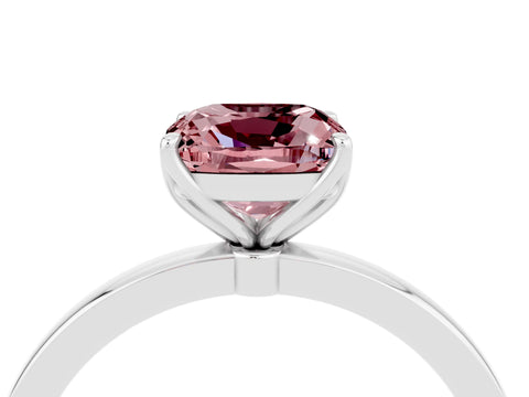 White gold Cushion Cut Solitaire Diamond Ring with Thin Band and Four-Prong Setting_4
