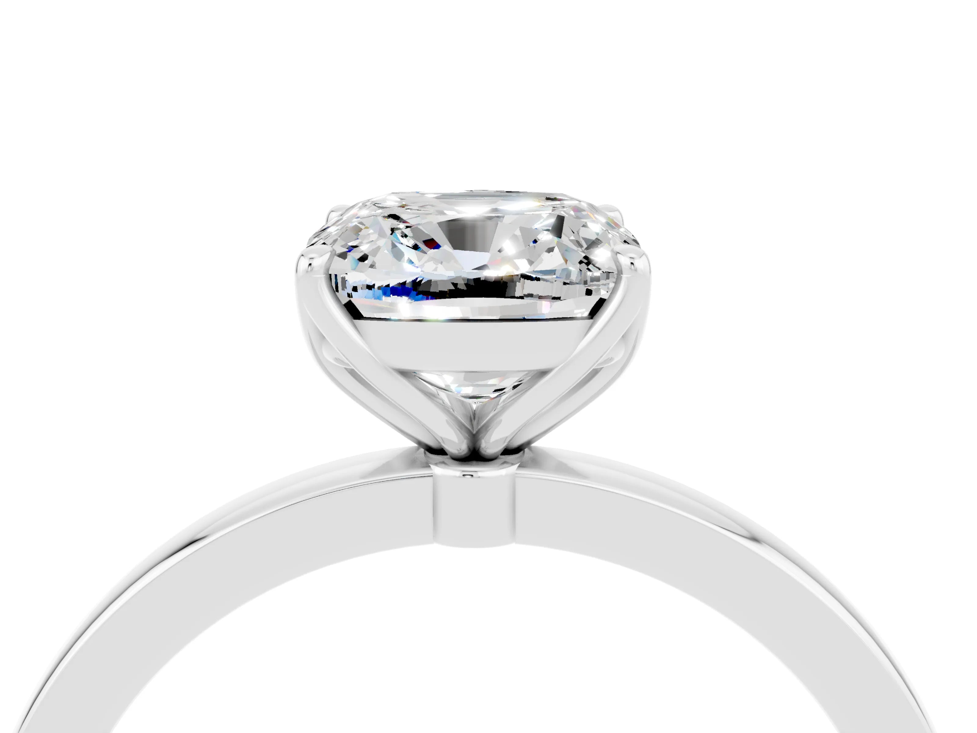 White gold Cushion Cut Solitaire Diamond Ring with Thin Band and Four-Prong Setting_4