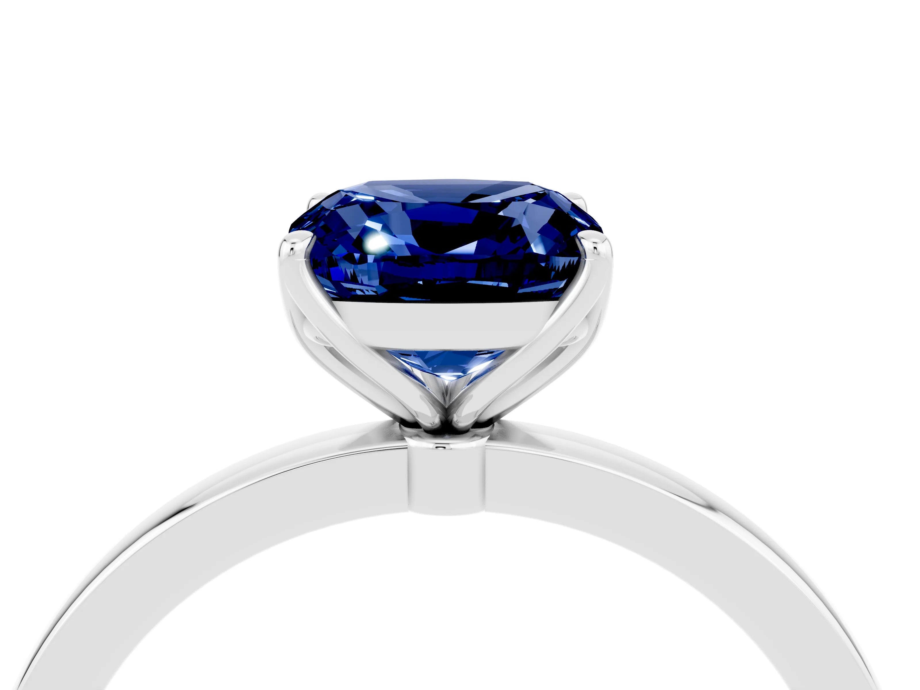 White gold Cushion Cut Solitaire Diamond Ring with Thin Band and Four-Prong Setting_4