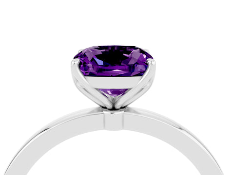 White gold Cushion Cut Solitaire Diamond Ring with Thin Band and Four-Prong Setting_4
