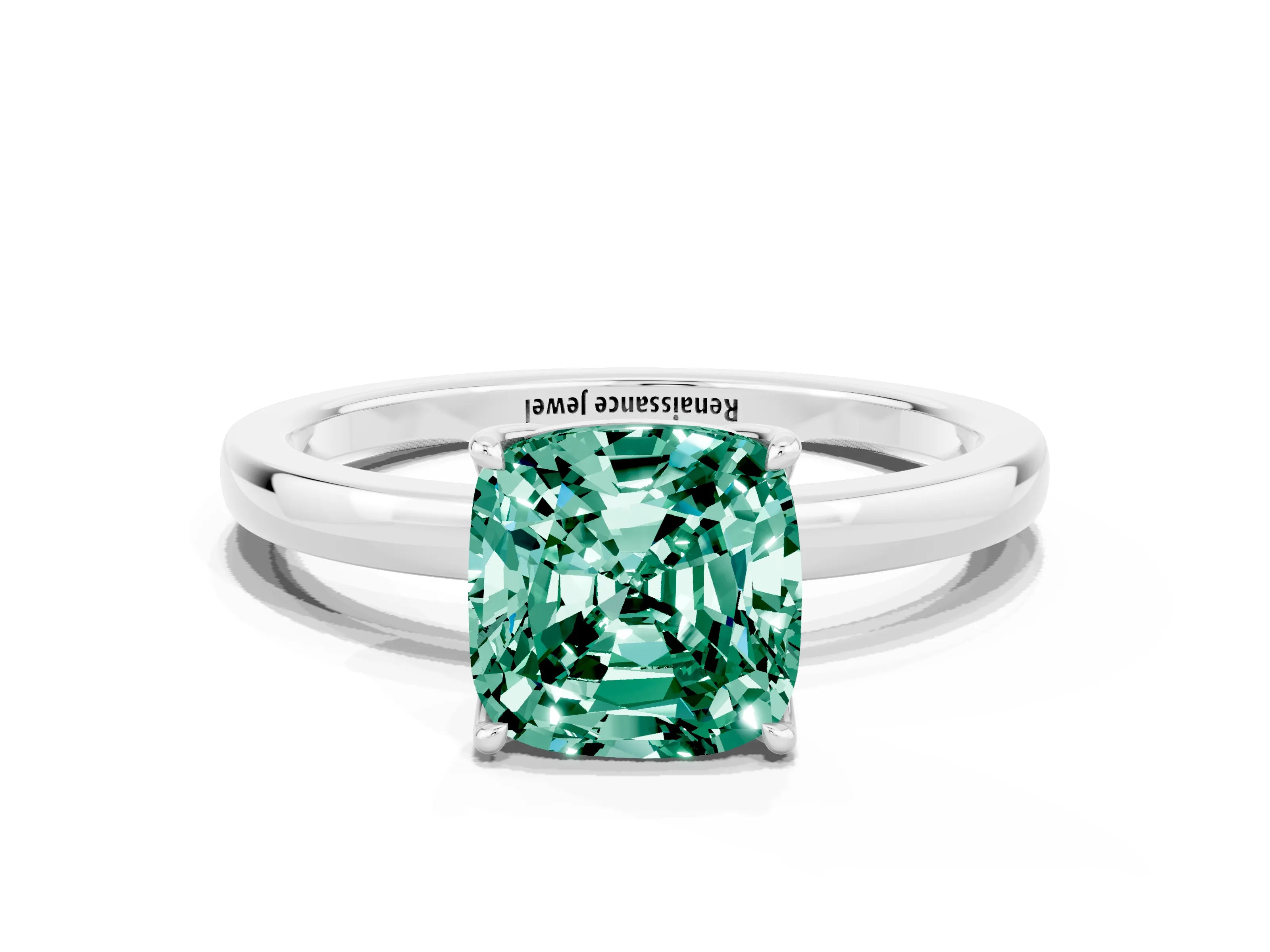 White gold Cushion Cut Solitaire Diamond Ring with Thin Band and Four-Prong Setting