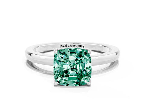 White gold Cushion Cut Solitaire Diamond Ring with Thin Band and Four-Prong Setting