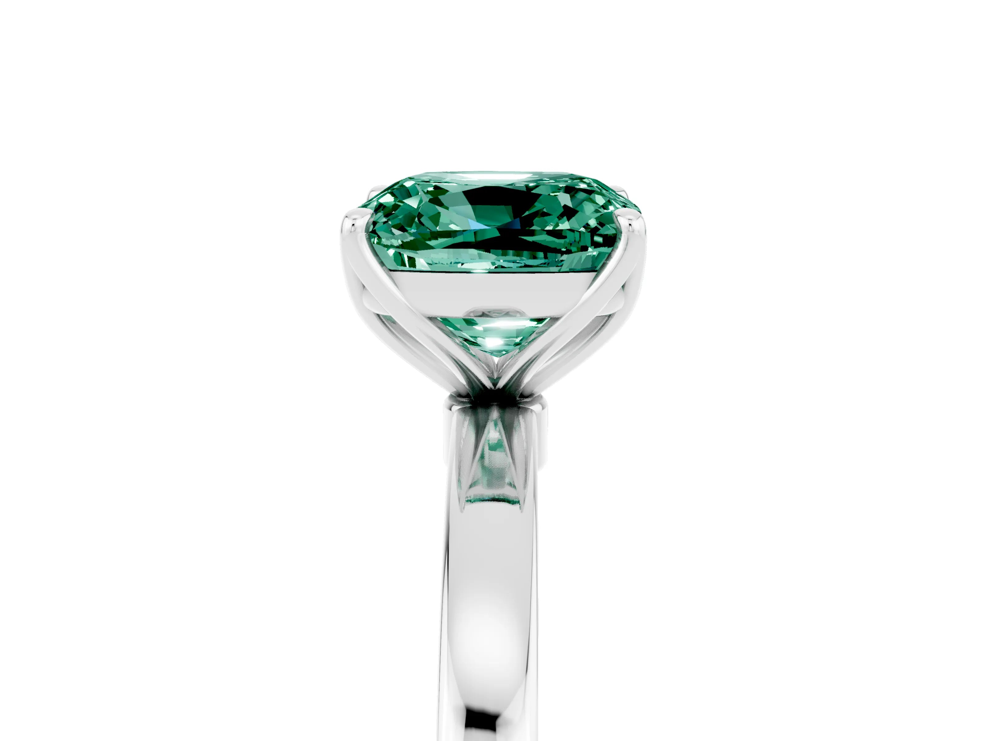 White gold Cushion Cut Solitaire Diamond Ring with Thin Band and Four-Prong Setting_5