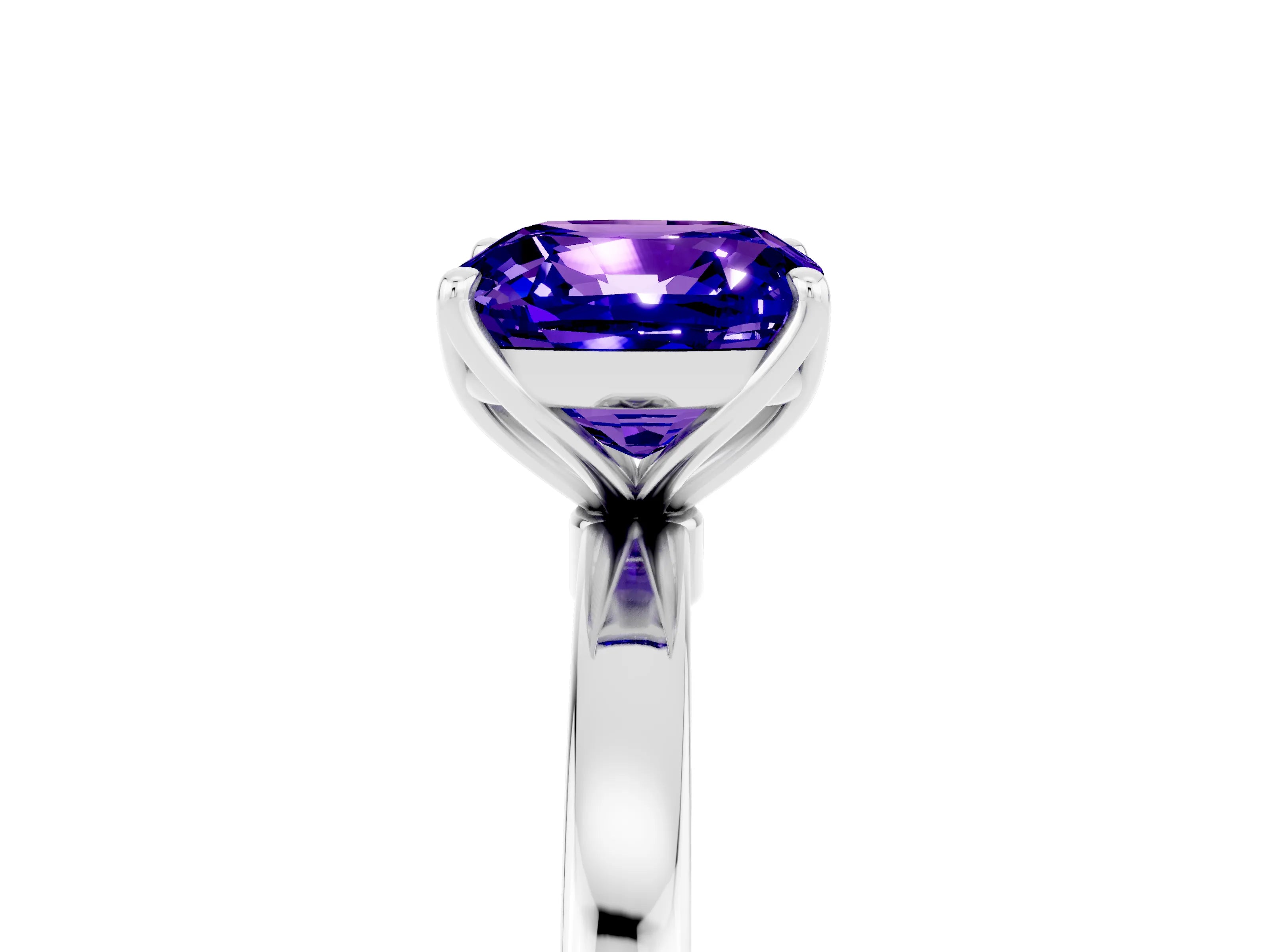 White gold Cushion Cut Solitaire Diamond Ring with Thin Band and Four-Prong Setting_5