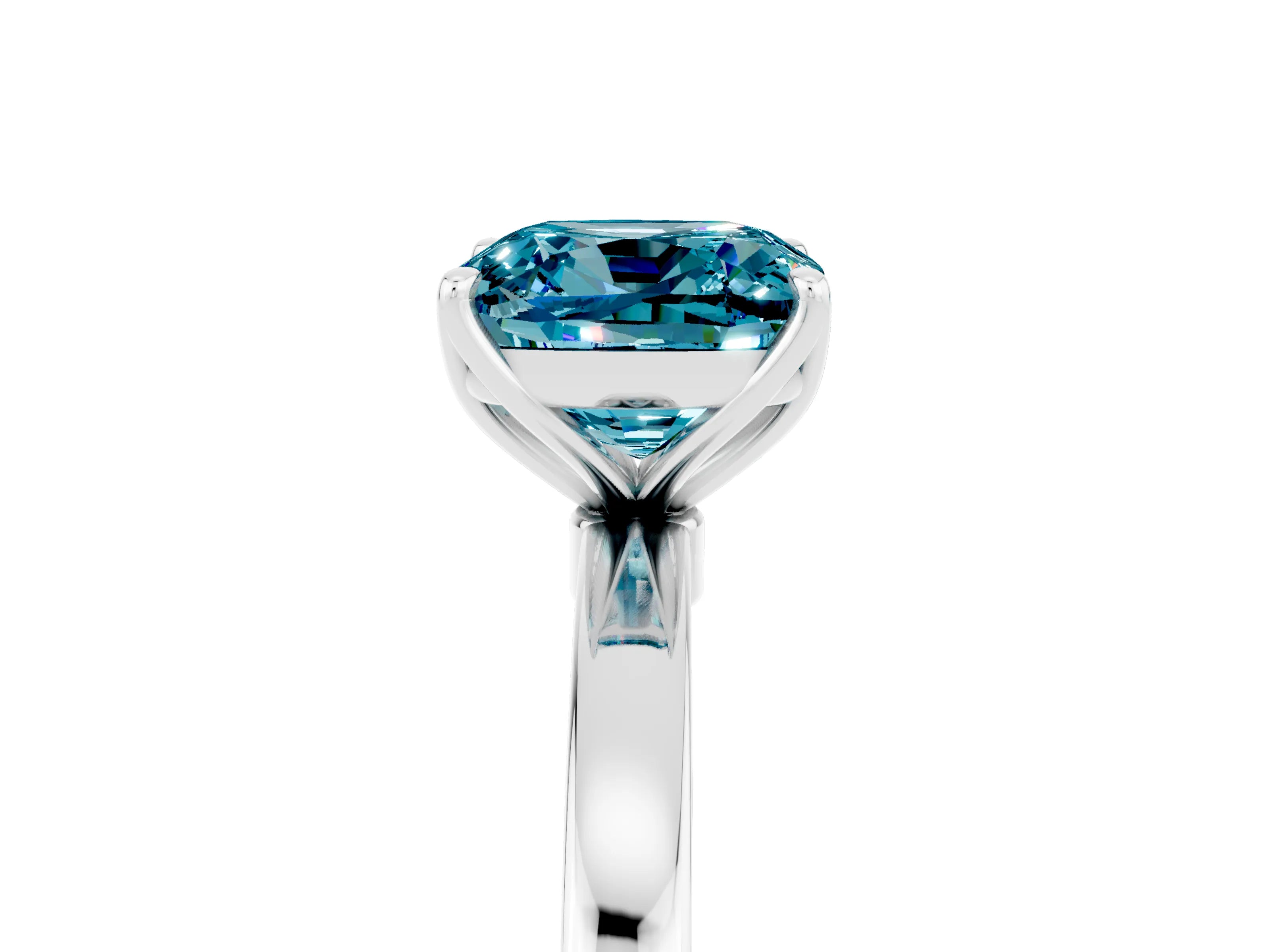 White gold Cushion Cut Solitaire Diamond Ring with Thin Band and Four-Prong Setting_5