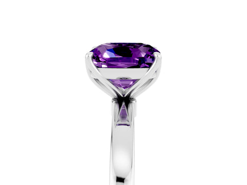 White gold Cushion Cut Solitaire Diamond Ring with Thin Band and Four-Prong Setting_5