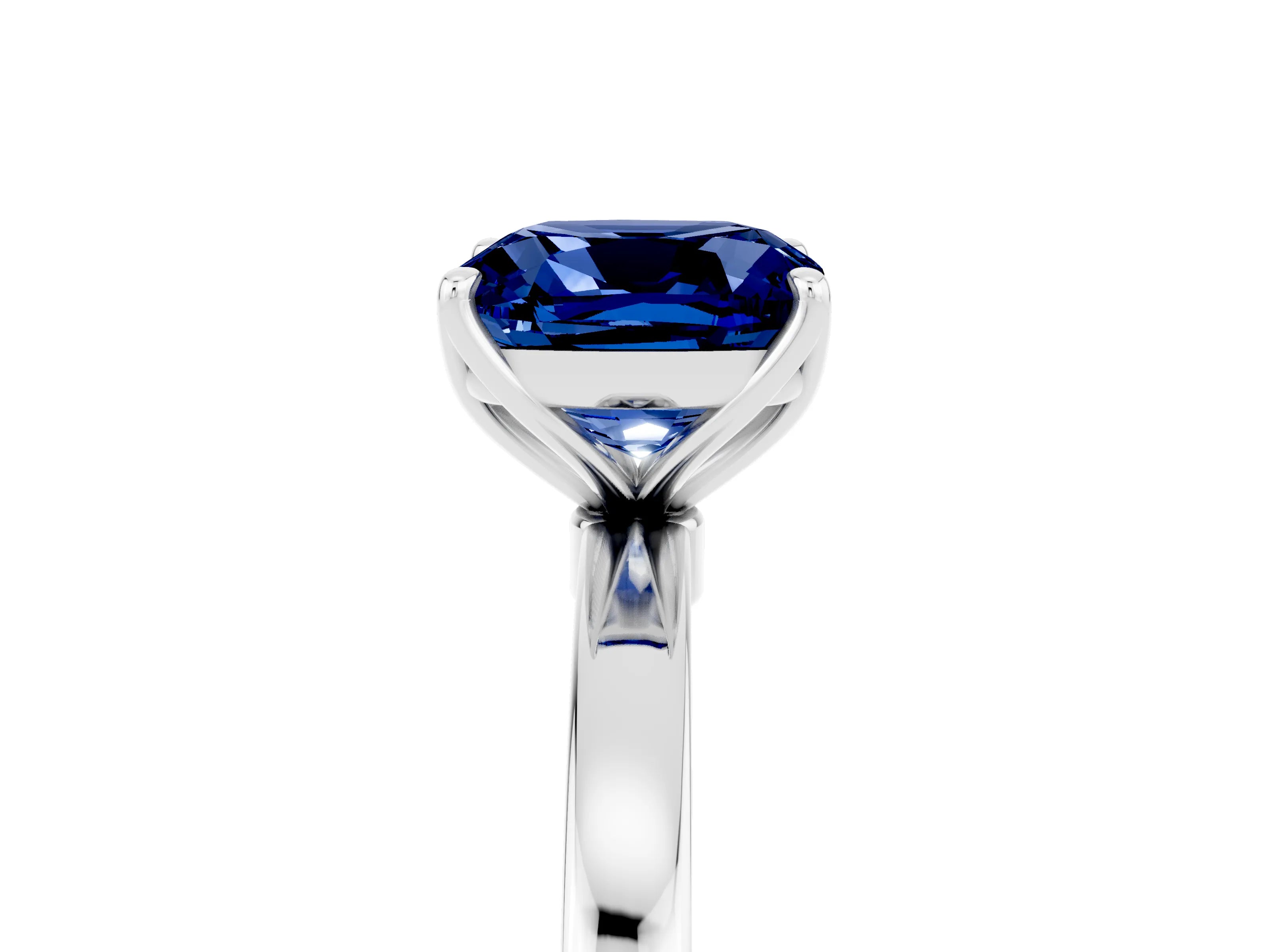 White gold Cushion Cut Solitaire Diamond Ring with Thin Band and Four-Prong Setting_5