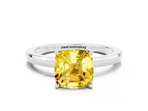 White gold Cushion Cut Solitaire Diamond Ring with Thin Band and Four-Prong Setting