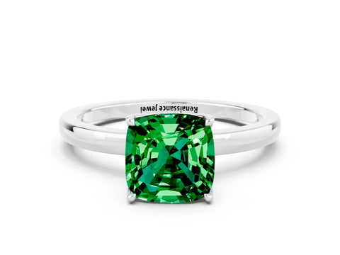 White gold Cushion Cut Solitaire Diamond Ring with Thin Band and Four-Prong Setting