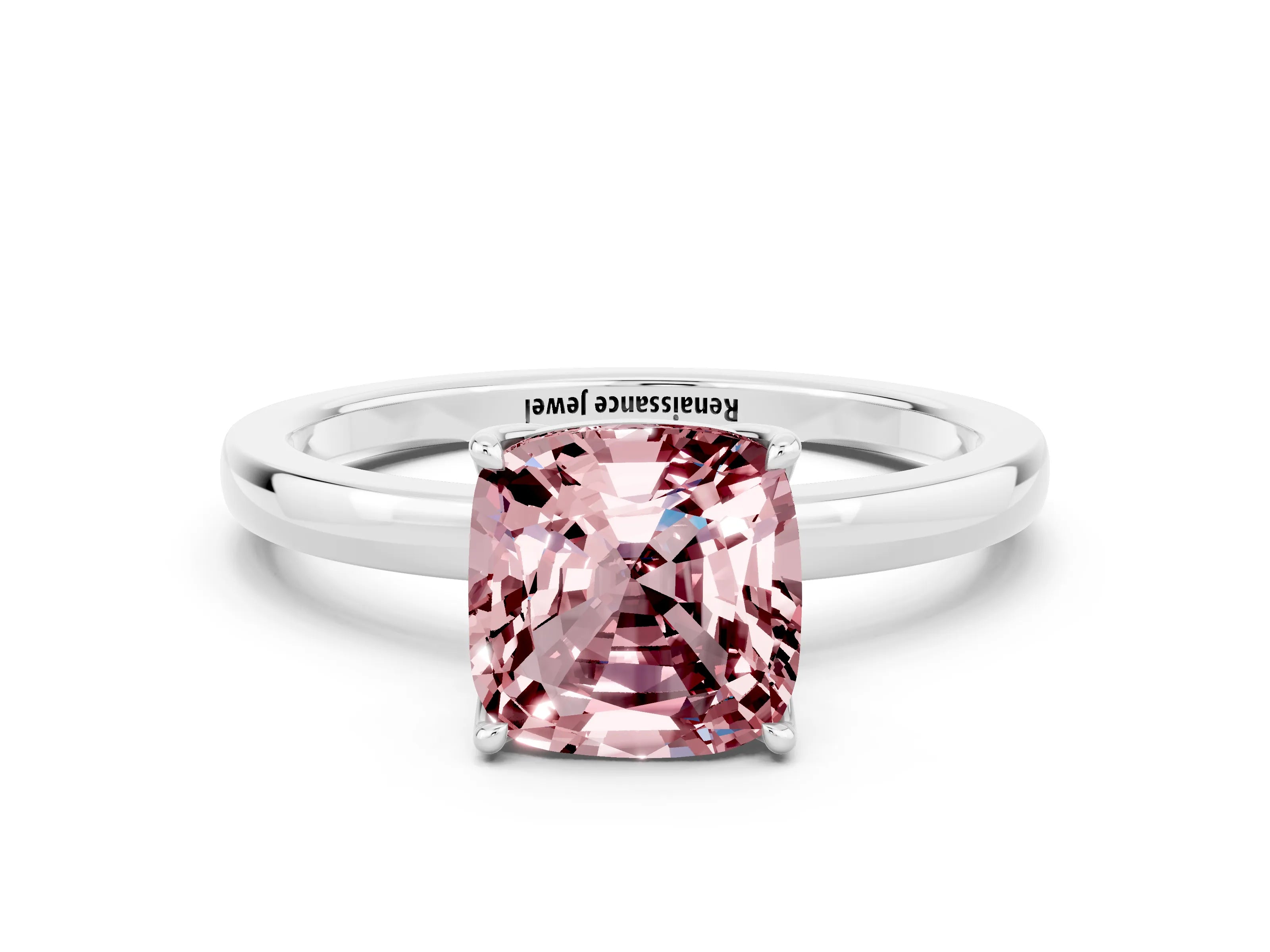 White gold Cushion Cut Solitaire Diamond Ring with Thin Band and Four-Prong Setting