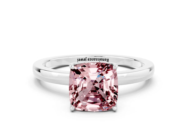 White gold Cushion Cut Solitaire Diamond Ring with Thin Band and Four-Prong Setting
