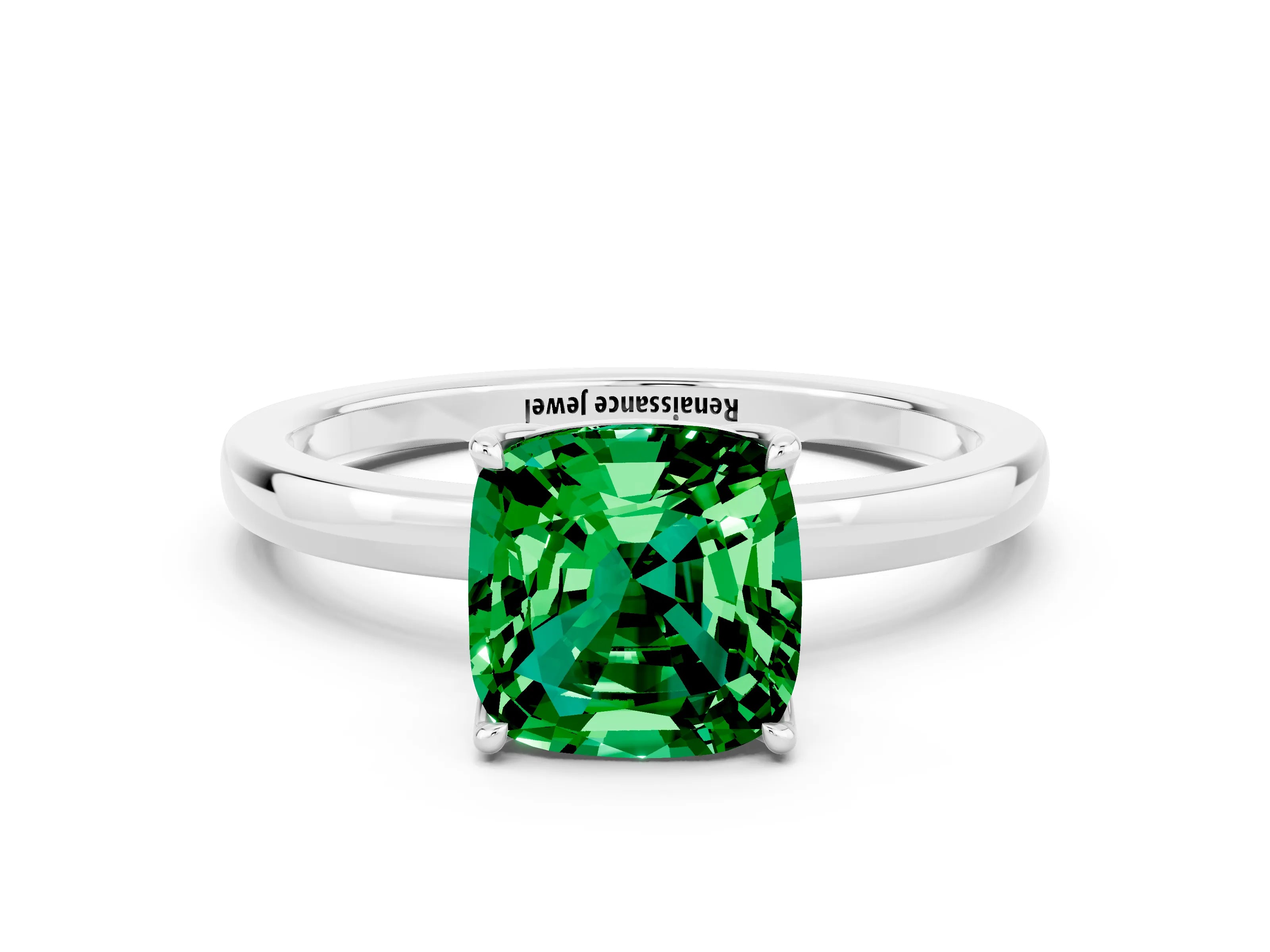 White gold Cushion Cut Solitaire Diamond Ring with Thin Band and Four-Prong Setting