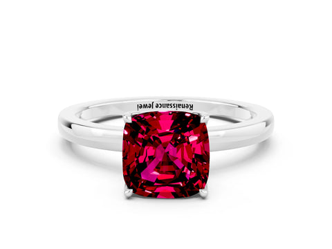 White gold Cushion Cut Solitaire Diamond Ring with Thin Band and Four-Prong Setting