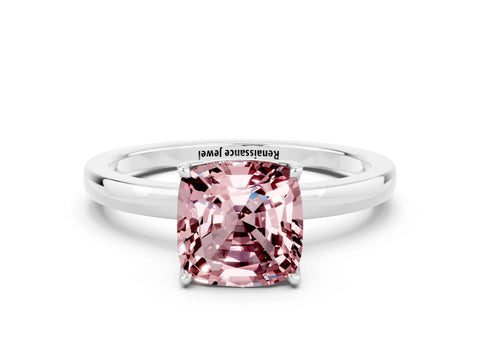 White gold Cushion Cut Solitaire Diamond Ring with Thin Band and Four-Prong Setting