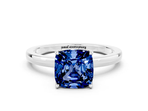 White gold Cushion Cut Solitaire Diamond Ring with Thin Band and Four-Prong Setting
