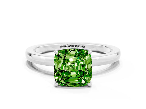 White gold Cushion Cut Solitaire Diamond Ring with Thin Band and Four-Prong Setting