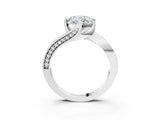 White gold Cushion Cut Solitaire Diamond Twist Band with Pavé Setting and Four-Prong Setting_10