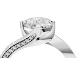 White gold Cushion Cut Solitaire Diamond Twist Band with Pavé Setting and Four-Prong Setting_11