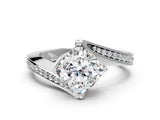 White gold Cushion Cut Solitaire Diamond Twist Band with Pavé Setting and Four-Prong Setting_7