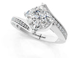 White gold Cushion Cut Solitaire Diamond Twist Band with Pavé Setting and Four-Prong Setting_8