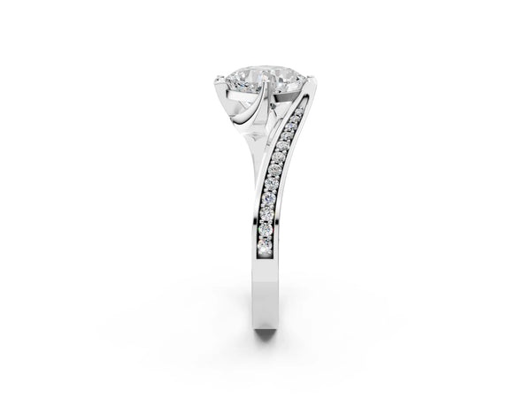 White Gold Cushion Cut Bypass Solitaire Engagement Ring Setting with Swirl Pave Band