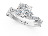 White gold Cushion Cut Solitaire Diamond Twisted Band with Pave Setting_93