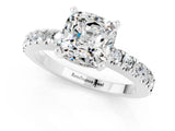 White gold Cushion Cut Solitaire Diamond with Pavé Band and Four-Prong Setting_1