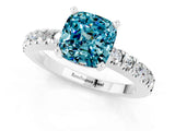 White gold Cushion Cut Solitaire Diamond with Pavé Band and Four-Prong Setting_1