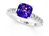 White gold Cushion Cut Solitaire Diamond with Pavé Band and Four-Prong Setting_1