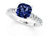 White gold Cushion Cut Solitaire Diamond with Pavé Band and Four-Prong Setting_1