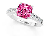 White gold Cushion Cut Solitaire Diamond with Pavé Band and Four-Prong Setting_1