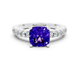 White gold Cushion Cut Solitaire Diamond with Pavé Band and Four-Prong Setting