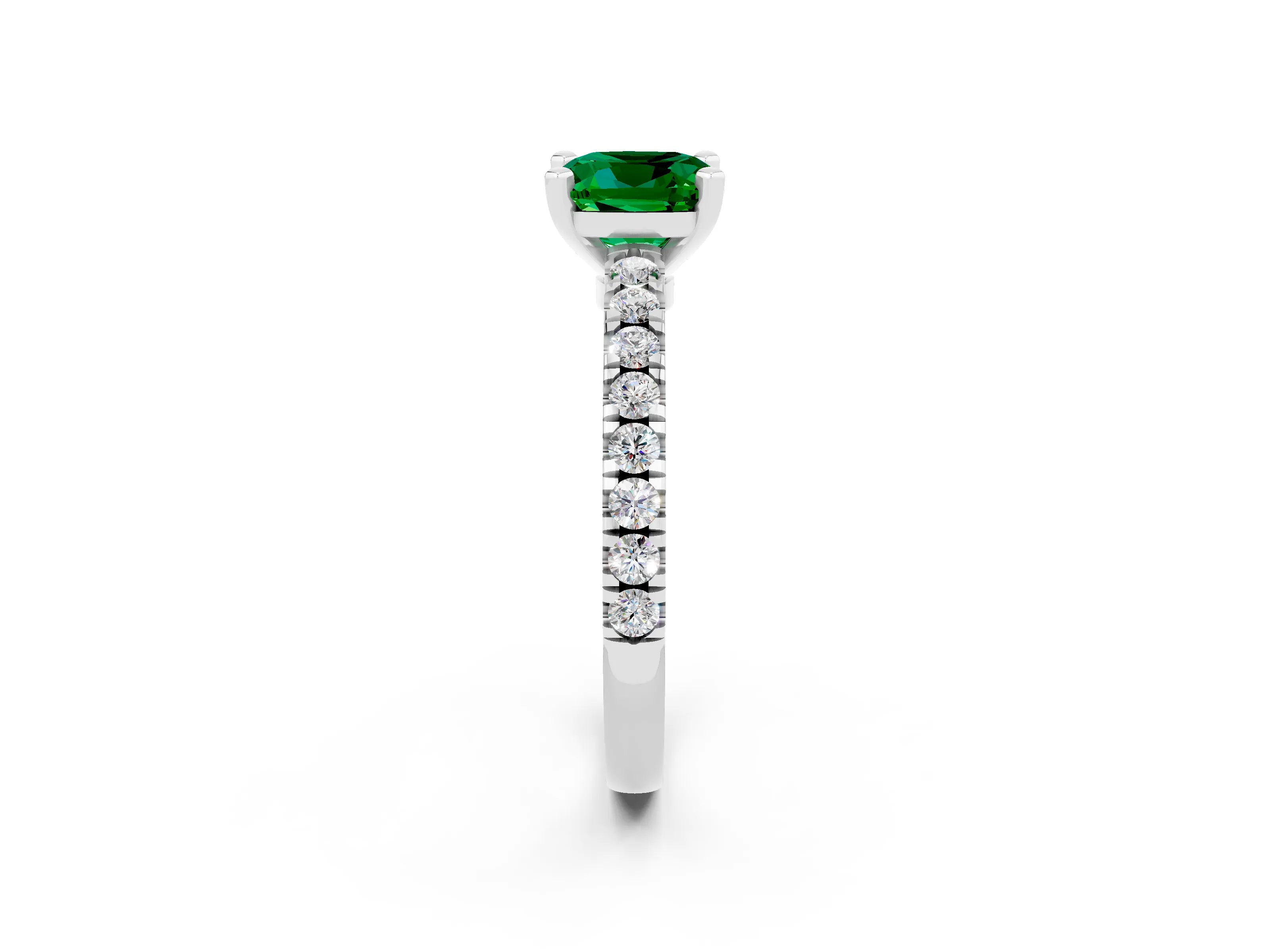White gold Cushion Cut Solitaire Diamond with Pavé Band and Four-Prong Setting_2