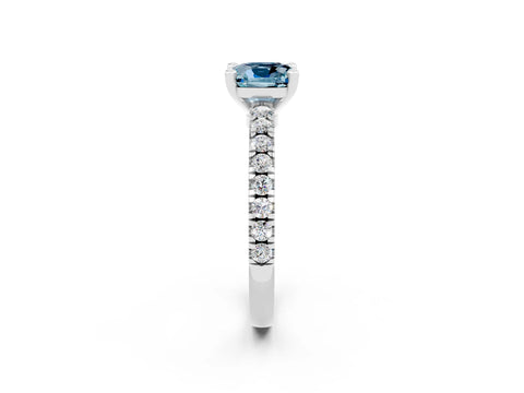 White gold Cushion Cut Solitaire Diamond with Pavé Band and Four-Prong Setting_2