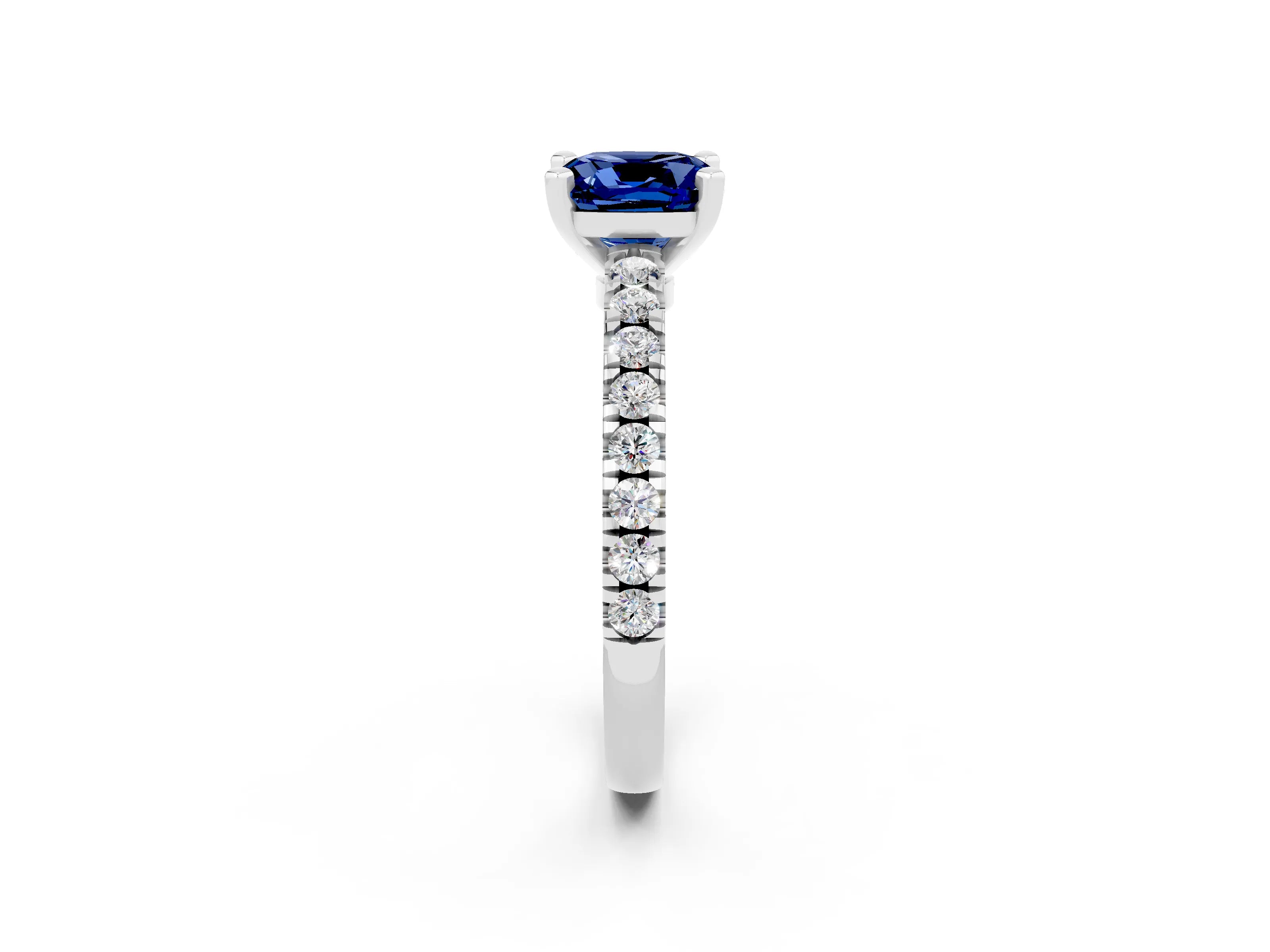 White gold Cushion Cut Solitaire Diamond with Pavé Band and Four-Prong Setting_2