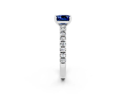 White gold Cushion Cut Solitaire Diamond with Pavé Band and Four-Prong Setting_2