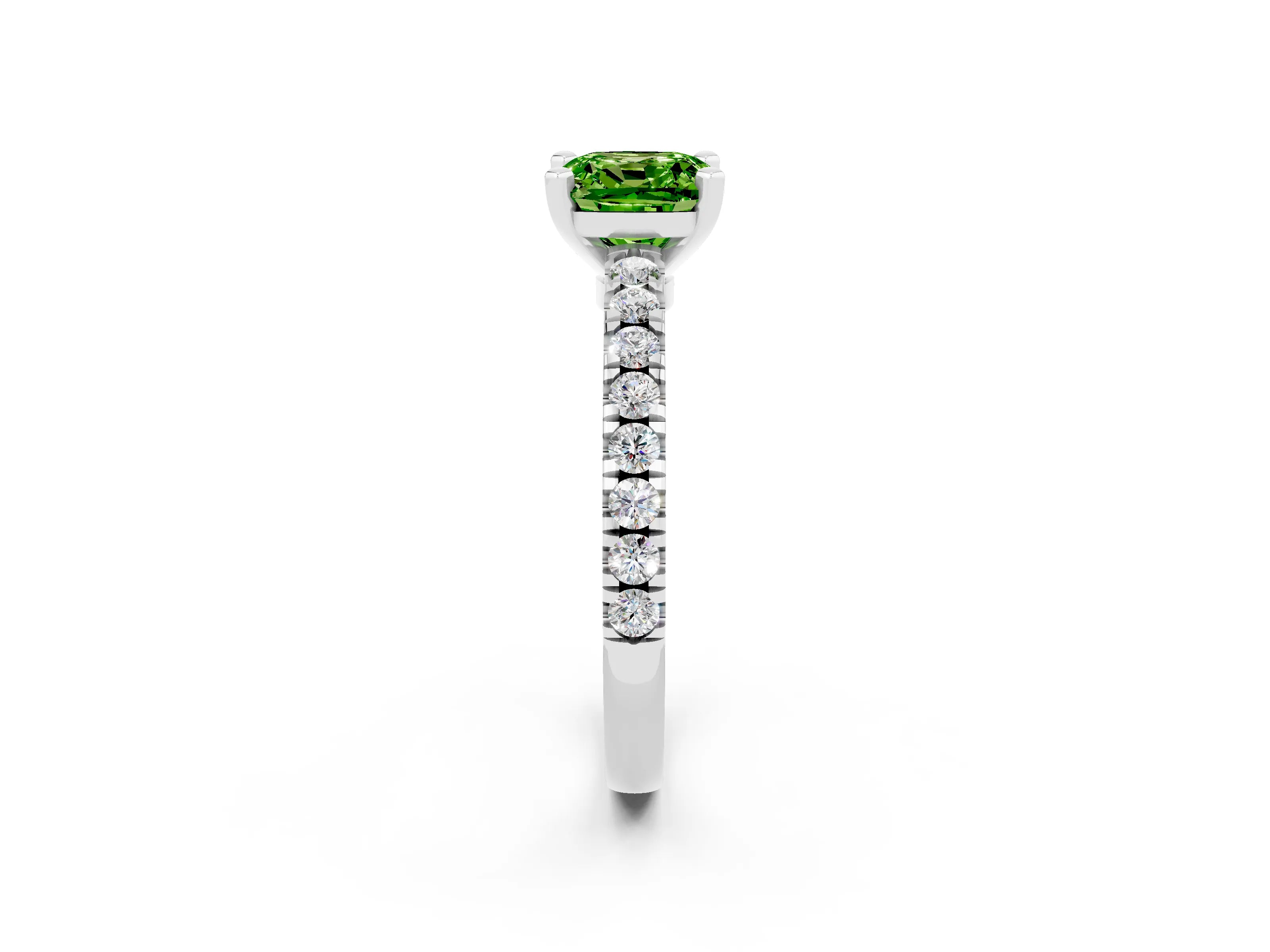 White gold Cushion Cut Solitaire Diamond with Pavé Band and Four-Prong Setting_2