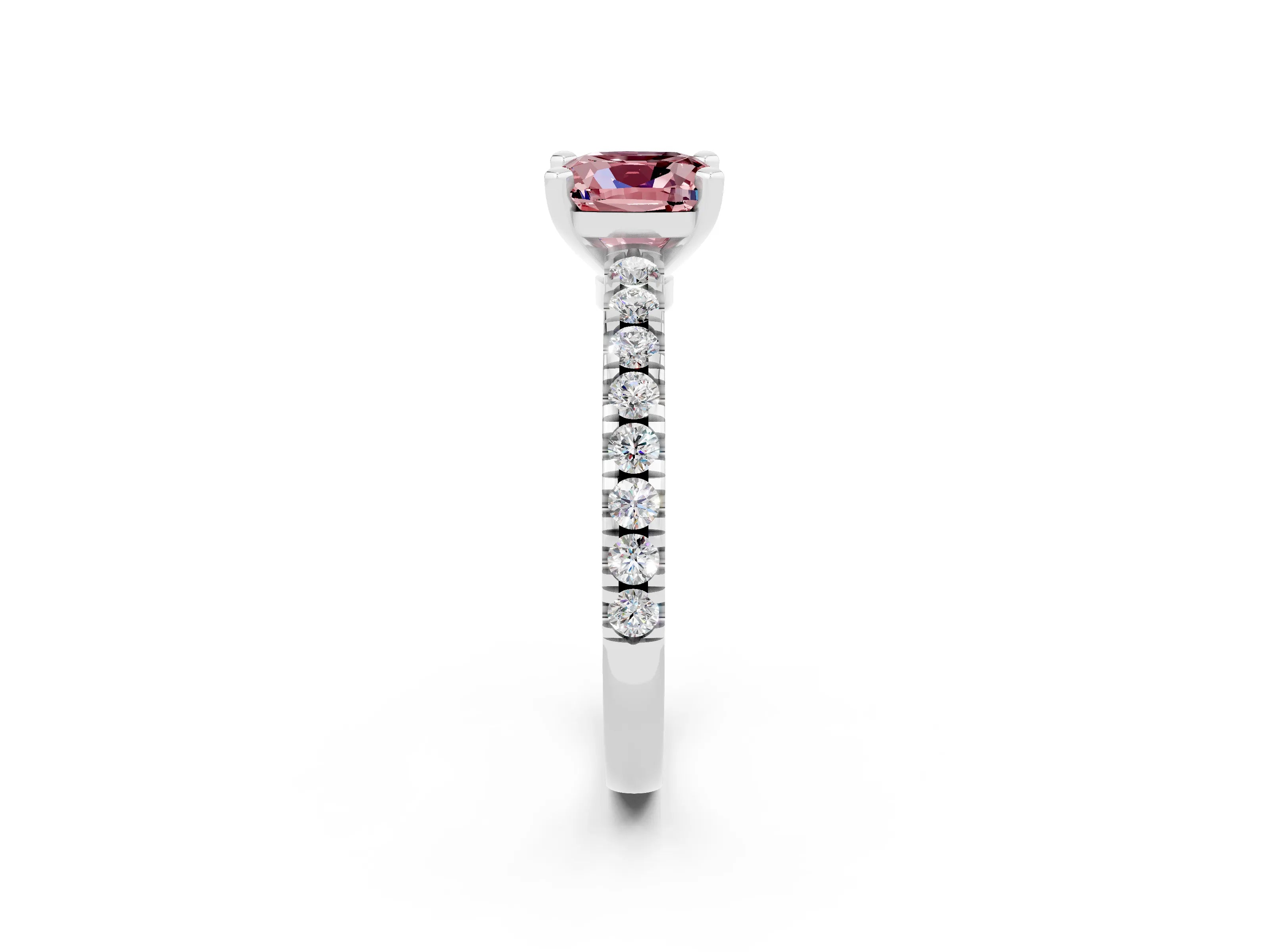 White gold Cushion Cut Solitaire Diamond with Pavé Band and Four-Prong Setting_2