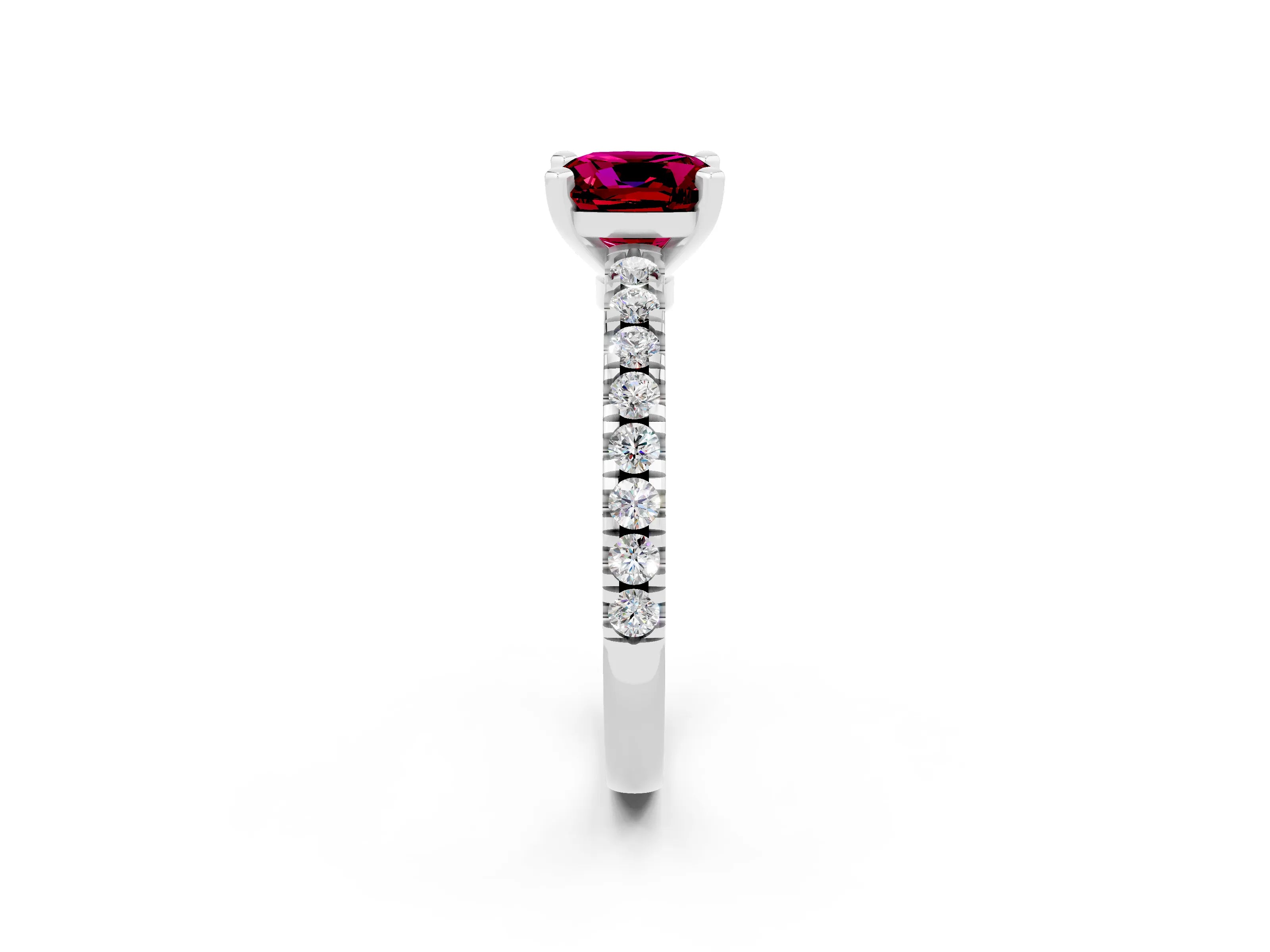 White gold Cushion Cut Solitaire Diamond with Pavé Band and Four-Prong Setting_2