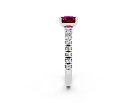 White gold Cushion Cut Solitaire Diamond with Pavé Band and Four-Prong Setting_2