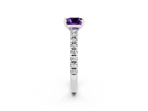 White gold Cushion Cut Solitaire Diamond with Pavé Band and Four-Prong Setting_2