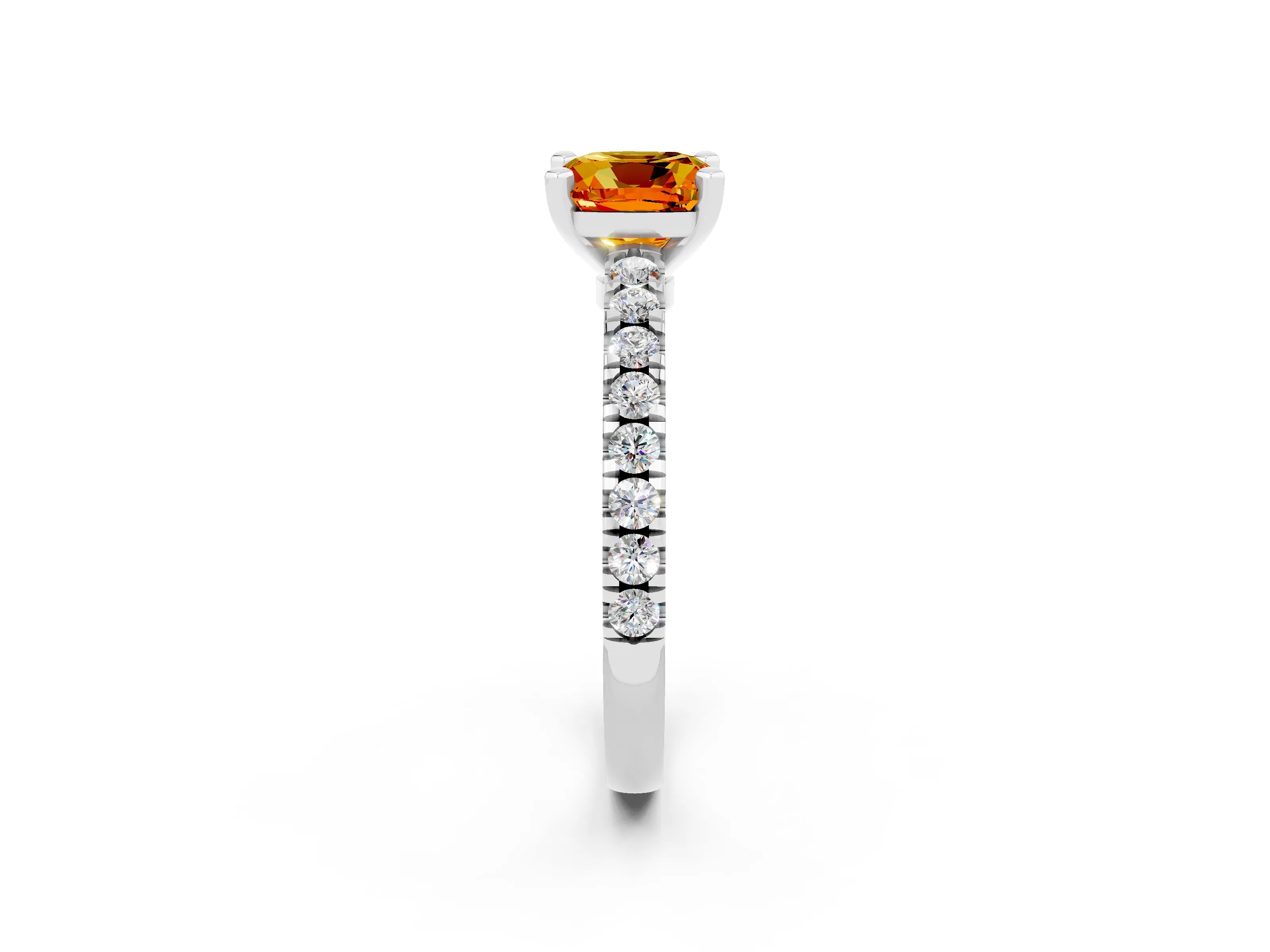 White gold Cushion Cut Solitaire Diamond with Pavé Band and Four-Prong Setting_2