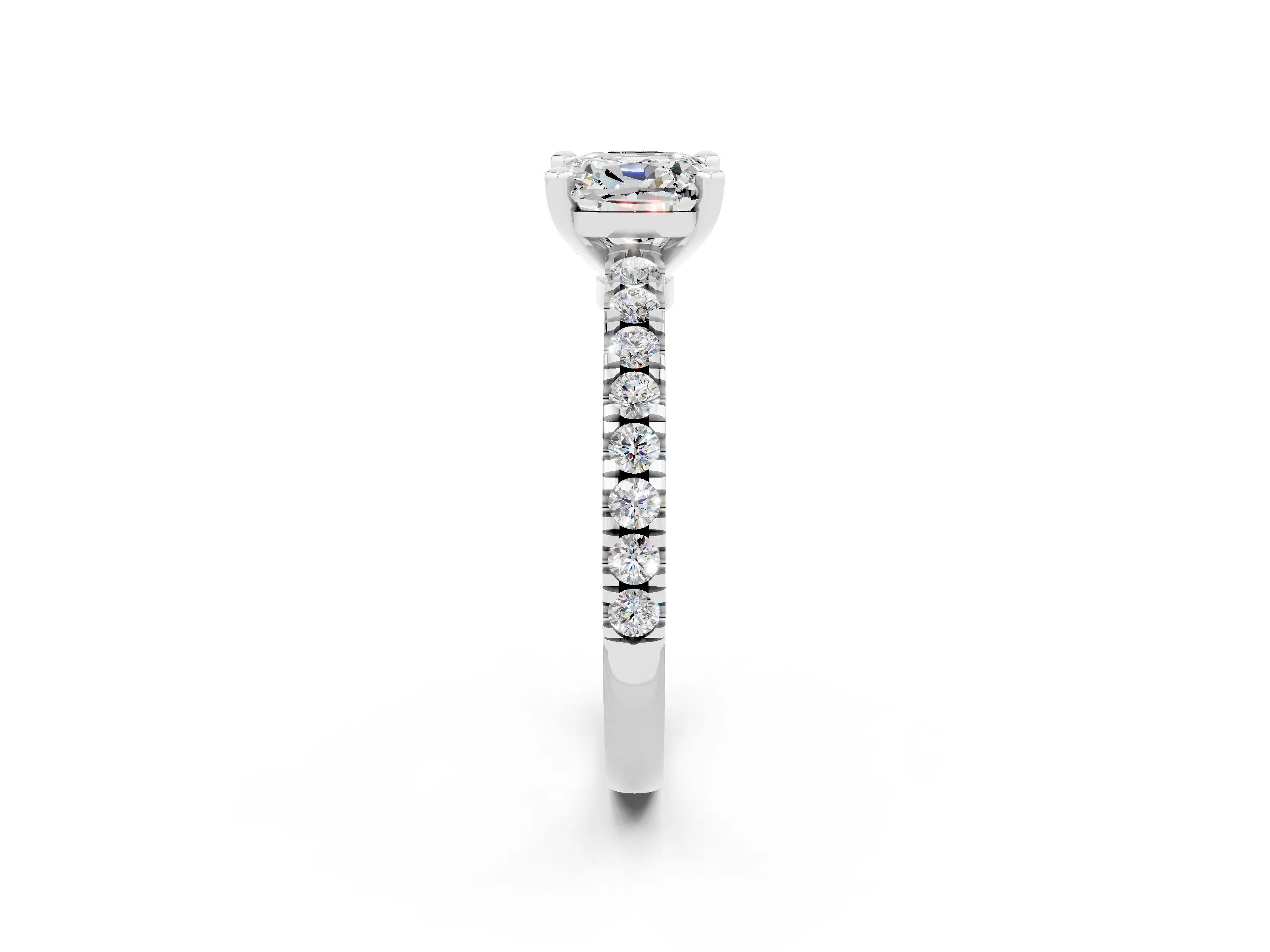 White gold Cushion Cut Solitaire Diamond with Pavé Band and Four-Prong Setting_2