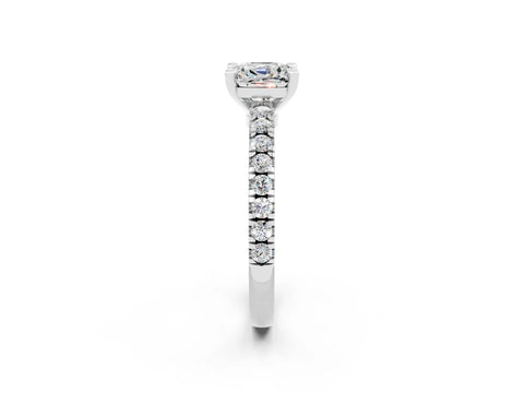 White gold Cushion Cut Solitaire Diamond with Pavé Band and Four-Prong Setting_2