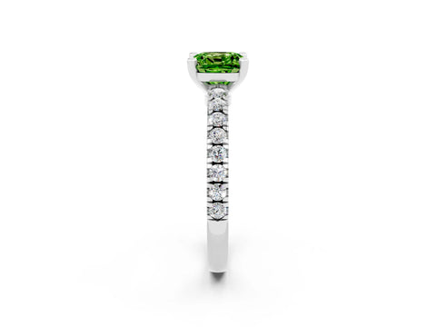 White gold Cushion Cut Solitaire Diamond with Pavé Band and Four-Prong Setting_2
