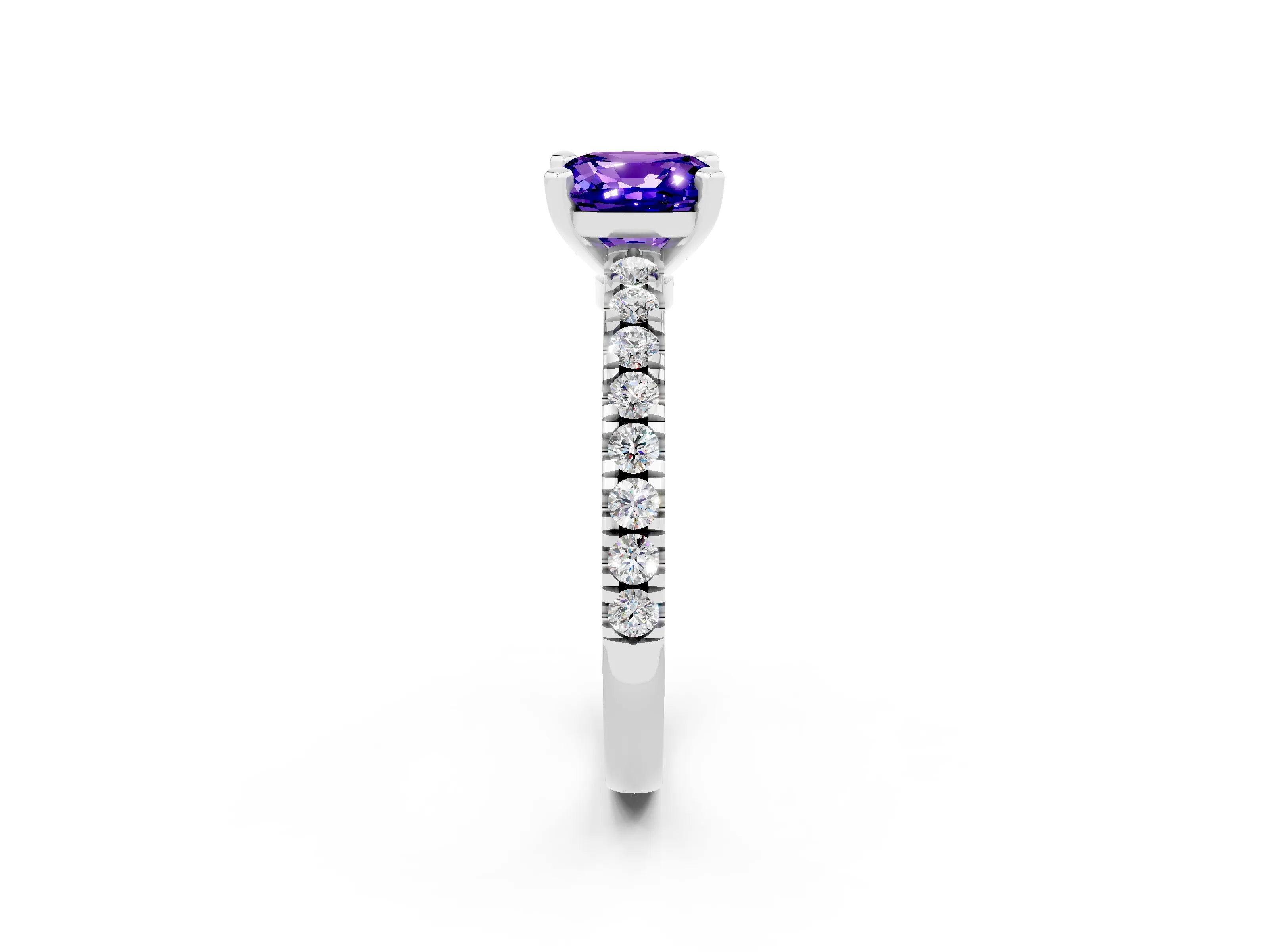 White gold Cushion Cut Solitaire Diamond with Pavé Band and Four-Prong Setting_2